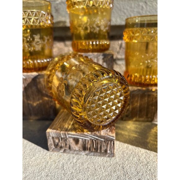 Vintage Early American Brown Wildflower Lowball Scotch Glasses. - Picture 5 of 11